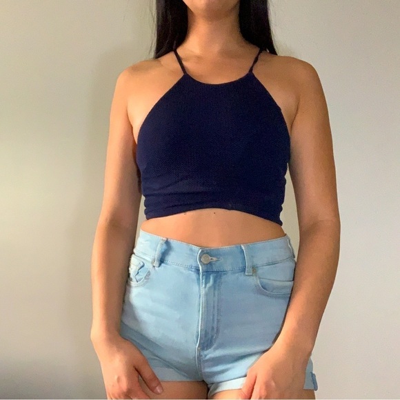 Dark blue cross crop  top size xs UK2LA - Picture 1 of 8